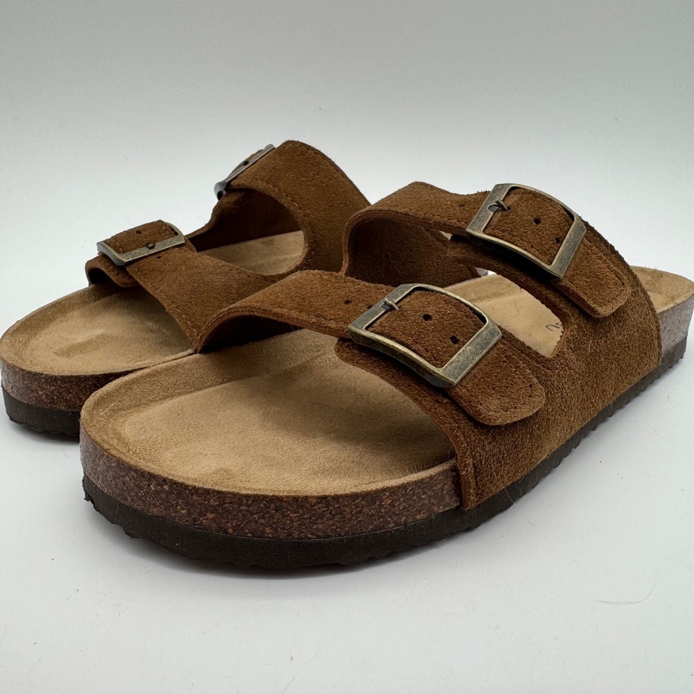 Khombu Asheville Brown Suede Double Buckle Slide Sandals Women's Size 9